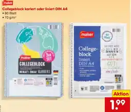Netto Marken-Discount maker Collegeblock kariert oder liniert DIN A4 Angebot