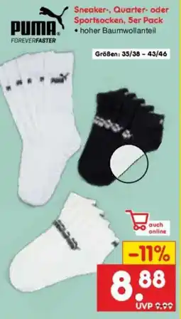 Netto Marken-Discount PUMA Sneaker-, Quarter- oder Sportsocken, 5er Pack Angebot