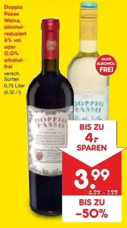 Netto Marken-Discount Doppio Passo Weine, alkoholreduziert 6% vol. oder 0,0% alkoholfrei Angebot