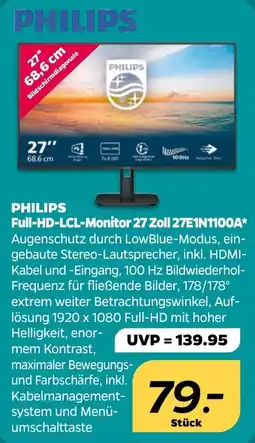 Netto PHILIPS Full-HD-LCL-Monitor 27 Zoll 27E1N1100A Angebot