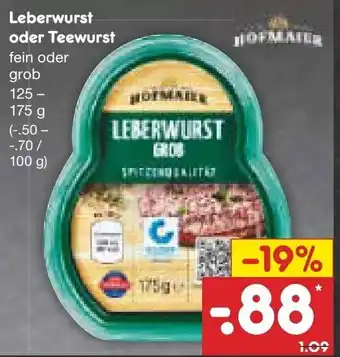 Netto Marken-Discount Leberwurst oder Teewurst 125-175g Angebot