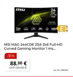 MediaMarkt MSI MAG 244CDE 23,6 Zoll Full-HD Curved Gaming Monitor 1 ms Angebot