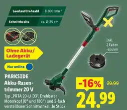 Lidl PARKSIDE Akku-Rasen- trimmer 20 V Typ „PRTA 20-Li D3". Angebot