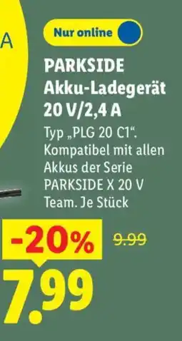 Lidl PARKSIDE Akku-Ladegerät 20 V/2.4 A Typ „PLG 20 C1". Angebot