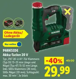 Lidl PARKSIDE Akku-Tacker 20 V Typ „PAT 20-Li A1". Angebot