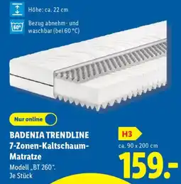 Lidl BADENIA TRENDLINE 7-Zonen-Kaltschaum- Matratze Modell „BT 260" Angebot