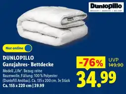 Lidl DUNLOPILLO Ganzjahres- Bettdecke Modell ,,Life". Angebot