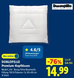Lidl DUNLOPILLO Premium-Kopfkissen Modell ,,Life". Angebot