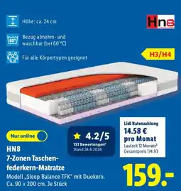 Lidl Hn8 7-Zonen Taschenfederkern-Matratze Modell ,,Sleep Balance TFK" mit Duokern. Angebot