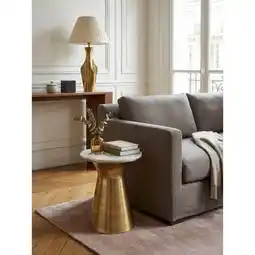 Netto Marken-Discount Beistelltisch – Rund Marmor Weiß Metall Gold 35x35x45 cm Angebot