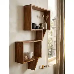 Netto Marken-Discount Wandregal Set MUMBAI Massivholz Hängend Landhausstil, Dunkelbraun 50x13x49 cm Angebot
