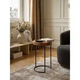 Netto Marken-Discount Beistelltisch Massivholz Metallbeine Baumstammform Landhausstil AKOLA, Dunkelbraun 28x28x45 cm Angebot