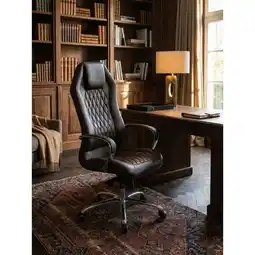 Netto Marken-Discount Bürostuhl Echtleder mit hoher Rückenlehne und Kopfstütze MONTEREY, Braun 70x67x136 cm Angebot