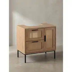Netto Marken-Discount Waschbeckenunterschrank Eiche-Optik 60x60x40cm mit Tür, Schubladen und Rattangeflecht Angebot
