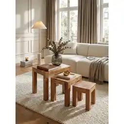 Netto Marken-Discount Beistelltisch 3er Set Massivholz Landhausstil MUMBAI, Akazie 36x50x45 cm Angebot