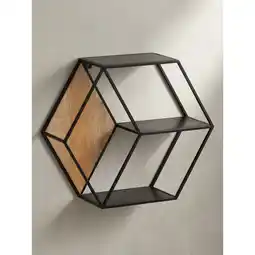 Netto Marken-Discount Wandregal Mango Massivholz Metall Industrial Stil 60x52x20 cm Sechseckig mit 3 Ablagen Angebot