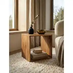 Netto Marken-Discount Beistelltisch Massivholz Cube Regal Landhausstil MUMBAI, Akazie 33x43x43 cm Angebot