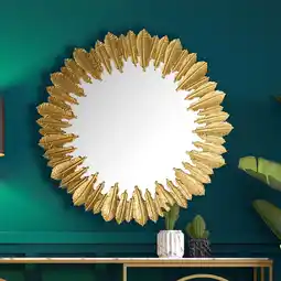 Netto Marken-Discount Wandspiegel Rund Metall Gold 68 cm Federn-Design Angebot