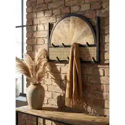 Netto Marken-Discount Wandgarderobe Mango Massivholz Rattan Modern 53x40x7,5 cm mit Wiener Geflecht und Metallrahmen Angebot