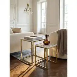 Netto Marken-Discount Beistelltisch Set – 2-teilig Marmoroptik Weiß Metall Gold Eckig Angebot