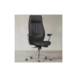 Netto Marken-Discount Bürostuhl Echtleder mit Synchronmechanik, Kopfstütze und hoher Rückenlehne, Schwarz 67x58x125 cm Angebot