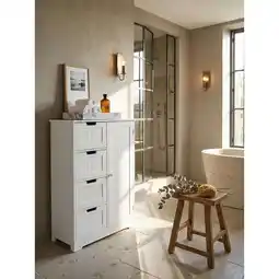 Netto Marken-Discount Badschrank Weiß 56 x 83 x 30cm im Landhausstil aus MDF mit 4 Schubladen und 1 Tür PATTI Angebot
