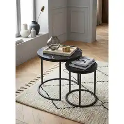 Netto Marken-Discount Beistelltisch 2er Set Marmoroptik Rund Metall, Schwarz 50x50x45 cm Angebot