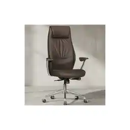 Netto Marken-Discount Bürostuhl Echtleder mit Synchronmechanik, Kopfstütze und hoher Rückenlehne, Braun 67x58x125 cm Angebot