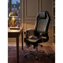 Netto Marken-Discount Bürostuhl Echtleder mit hoher Rückenlehne und Kopfstütze MONTEREY, Schwarz 70x67x136 cm Angebot