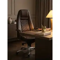 Netto Marken-Discount Bürostuhl Echtleder mit hoher Rückenlehne und Kopfstütze AUSTIN, Braun 70x68x130 cm Angebot