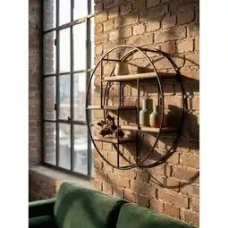 Netto Marken-Discount Wandregal Mango Massivholz Metall Industrial Stil Rund 70x70x18 cm Angebot