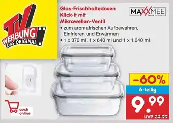 Netto Marken-Discount Maxxmee Glas Frischhaltedosen Klick it mit Mikrowellen Ventil Angebot