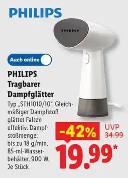 Lidl PHILIPS Tragbarer Dampfglätter Typ „STH1010/10". Angebot
