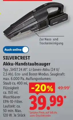 Lidl SILVERCREST Akku-Handstaubsauger Typ „SHST 24 A1". Angebot