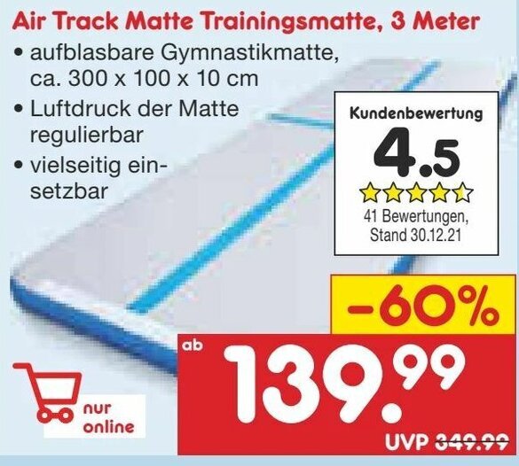 Air Track Matte Trainingsmatte, 3 Meter Angebot bei Netto MarkenDiscount