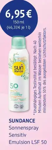 dm drogerie SUNDANCE Sonnenspray Sensitiv Emulsion LSF 50 Angebot