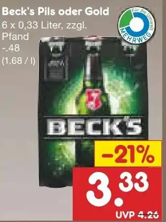 Netto Marken-Discount Beck's Pils oder Gold 6x0,33L Angebot