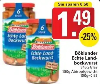 WEZ Böklunder Echte Land-Bockwurst 345g Glas 180g Abtropfgewicht Angebot