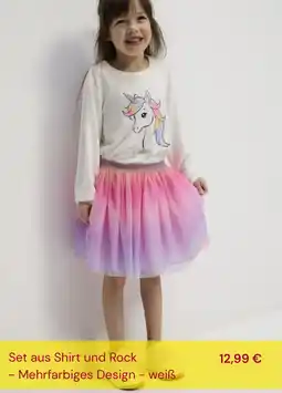 Takko Fashion Set aus Shirt und Rock - Mehrfarbiges Design - weiß Angebot