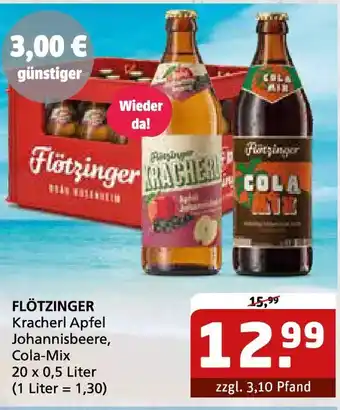 Getränke Quelle FLÖTZINGER Kracherl Apfel Johannisbeere, Cola-Mix Angebot