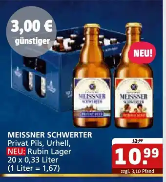 Getränke Quelle MEISSNER SCHWERTER Privat Pils, Urhell, NEU: Rubin Lager Angebot