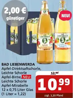 Getränke Quelle BAD LIEBENWERDA Apfel-Direktsaftschorle, Leichte Schorle Apfel-Birne, NEU: Leichte Schorle Apfel-Mirabelle Angebot