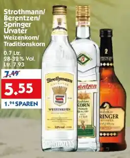 Hol'ab Getränkemarkt Strothmann/ Berentzen/ Springer Urvater Weizenkorn/ Traditionskorn Angebot