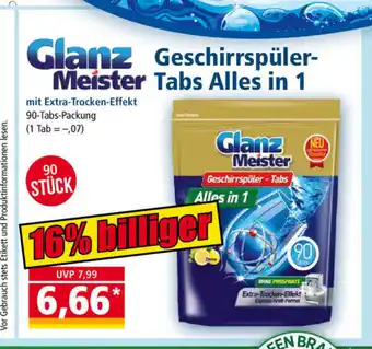 Norma Glanz Meister Geschirrspüler-Tabs Alles in 1 90 Tabs - Packung Angebot