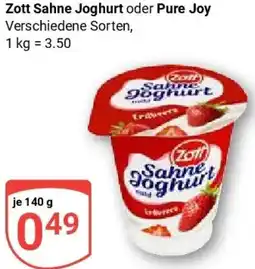 Globus Zott Sahne Joghurt oder Pure Joy Angebot