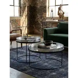 Netto Marken-Discount Couchtisch 2er Set Metall Rund Hammerschlag Abnehmbares Tablett, Silbern 56x56x33 cm Angebot