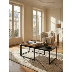 Netto Marken-Discount Couchtisch 2er Set Holz Metall Eckig Modern, Schwarz-Beige 110x60x45 cm Angebot