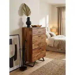 Netto Marken-Discount Kommode – Massivholz/Metall, 80x120x41,5cm, mit Baumkante, hoch, 3 Schubladen Angebot