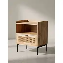 Netto Marken-Discount Nachttisch – Mango Massivholz/Rattan, 50x60x40 cm, 1 Schublade, Wiener Geflecht Angebot