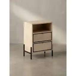 Netto Marken-Discount Nachttisch – Mango Massivholz/Metall, 43x60x30 cm, 2 Schubladen, braun Angebot